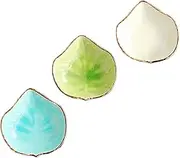 WAIT FLY Lovely Grape Leaves Shaped Ceramics Seasoning Dishes/ Tea Bag Holders/ Ketchup Saucer/ Appetizer Plates/ Vinegar Spice Salad Soy Sushi Wasabi Seasoning Dipping Bowls, Set of 3