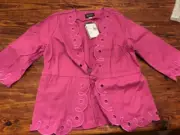 BOB MACKIE WEARABLE ART sz. Med. JACKET Embroidered Front Tie Waist Pink NWT