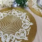 Set of 6, Handmade beaded placemat, Cream and Gold, table mat