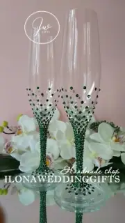 Swarovski Crystal Personalized Wedding Toast Champagne Glass Flute Emerald Green