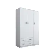 White Wardrobe Cabinet Wood Bedroom Clothes Storage Organiser Cupboard 3 Doors 2 Drawers