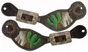 Showman Painted CACTUS with REAL Hair On COWHIDE Inlay Leather SPUR STRAPS