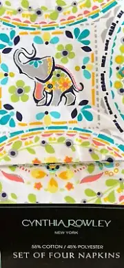 Cynthia Rowley Bright Happy Elephant Cloth Napkins Set Of 4￼