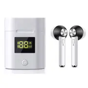 Bluetooth 5.0 Dual Call Power Sports Earphones Wireless Earbuds with Power Display Charging Case Included Headphones for iPhone - Silver