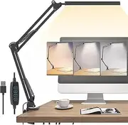 LED Desk Lamp Longer Swing Arm Table Lamp with Clamp Eye-Caring Architect Desk Light Dimmable Lamp with 3 Color Modes 10 Brightness Levels