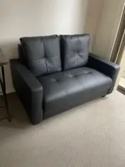 Priceworth 2 Seater Leather Sofa Black Fire Retardant Lounge Seat Chair