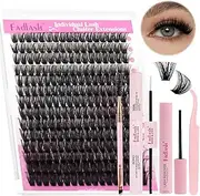 FADLASH DIY Lash Extension Kit Individual Lashes Cluster D Curl Eyelash Extension Kit D Curl Lash Clusters Lash Applicator Tool for Self Application at Home(KIT 80D-D-12-18mm)