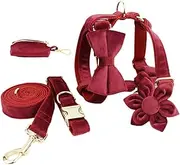 IUOUTG Elegant Dog Harness Leash Set Pet Collar Adjustable Dog Collars with Premium Metal Accessories for Medium Dogs Easy Walk Running（Wine Red）
