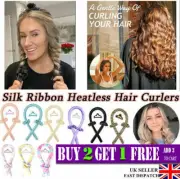Women Girl Silk Ribbon Hair Curler Heatless Curling Rod Head Band Wave Former