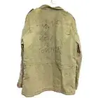 XL/36 Desigual Army Green Graffiti Peace/Love Embroidered Linen Cotton Jacket