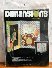 1980 Dimensions Needlepoint Kit Baby Birth Record Picture Frame 13" x 9" SEALED