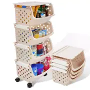 7Penn Rolling Storage Bin - 4pc Beige Stackable Storage Container with Wheels