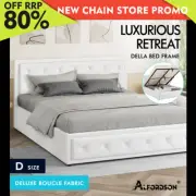 ALFORDSON Bed Frame Double Size Gas Lift Storage Base Boucle Fabric White