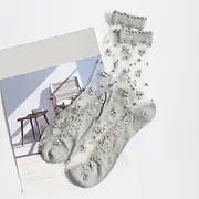 SHIYONG Thin Socks 1 Pair Womens Summer Elastic Crystal Ice Silk Short Socks Jacquard Roses Ultrathin Transparent
