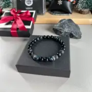 Lucky Stone Bracelet Tiger Eye, Lava, Onyx, Enhances Wealth, Size 14-18cm, Men