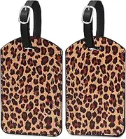 [Pecehom] Luggage Tags,2 Pcs Leather Baggage Labels,Luggage Tags for Suitcases,Travel Luggage Tag with Name ID Card for Luggage Cruise Waterproof Travel Accessories (Leopard Print)