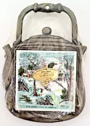 Cast Iron Trivet Winter Scene Tile & Metal Houston Foods Vintage 1974-NEW Sealed