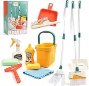 Hapavis Kids Cleaning Set Toys 12 Piece Pretend Home Cleaning Play Set with Toy Broom Dustpan Mop Brush Spray Bottle for Girls Boys
