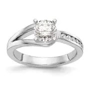 0.11ct. CZ Solid Real 14K White Gold Peg Set Engagement Ring