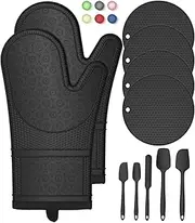 Silicone Oven Mitts with Heat-Resistant Hot Pads and Five Spatulas Set Designed
