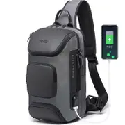 8L Men Sling Bag with USB Charging Port Oxford Cloth Chest Shoulder Crossbody Bag Oxford Cloth Multipurpose Travel Rucksack GREY COLOR
