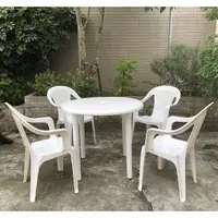 在飛比找PChome24h購物優惠-兄弟牌90cm白色休閒圓桌1張+白色中背休閒圓桌