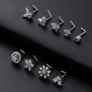 Flower Piercing Nose Stud Body Jewelry L Shape Nose Ring Septum Nose Ring