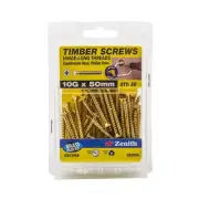 Zenith 10G x 50mm Brass Plated Hinge-Long Thread Countersunk Head Timber Scre...