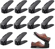 Shoe Slots Organizer Adjustable Shoe Stacker Storage Space Saver 4 Level Double Plastic Shoe Rack Living Room Shoe Storage Cabinet Rack Holder (Black)