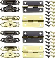 eMagTech 36Pcs Antique Bronze Hasp Latches Mini Hinges with Screws Mini Cabinet Latch Hasps Decorative Accessories for Jewelry Box Gift Box Doll House