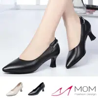 在飛比找momo購物網優惠-【MOM】真皮跟鞋 尖頭跟鞋 交叉跟鞋/真皮頭層牛皮尖頭燙鑽