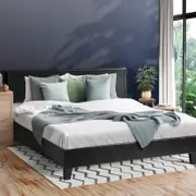 Oikiture Bed Frame Black Leather-Double