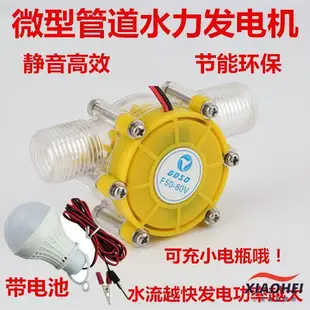 【限時*下殺】12V帶穩壓水力發電機直流家用小型水輪DIY永磁管道式無刷發電機