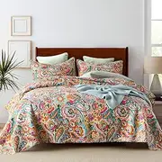 VISIMISI Cotton Bedspread Quilt Sets, Reversible Bedding Coverlet Sets Comforter, Gorgeous Red Floral Paisley Bedspread, King Size