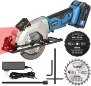 Mini Circular Saw, 4-1/2" 3400RPM Compact Cordless Circular Saw with 4.0A Batter