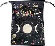 Tarot Card Pouch - Tarot Card Bag | Tarot Card Carrying Bag | Moon Phase Tarot Pouches with Drawstrings | Flannel Tarot Deck Storage Bag for Tarot Accessories Oracle Decks, Dice Runes Gems