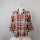 Christopher & Banks Stretch Cotton Multi-Color Plaid Button Up Top - Large #2187