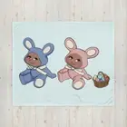 African American Easter Bunnies Throw Blanket - Light Blue Background
