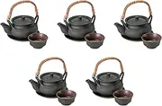 Set of 5 Black Glazed Drawstring Dobins [4.2 x 2.4 inches (10.8 x 6 cm) (300cc)] | Earthenware Bottle Mushi Made in China Setomonohonpo