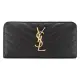 YSL MONOGRAM系列V字縫線魚子醬牛皮金屬LOGO拉鍊手拿長夾(黑X金)