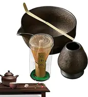 Japanese Set - Chasen, Sieving Bowl Set, Reusable Set Kit | Set of 4 Making with Whisk Stand Stylish Ceramic Bowl Kit for Lovers