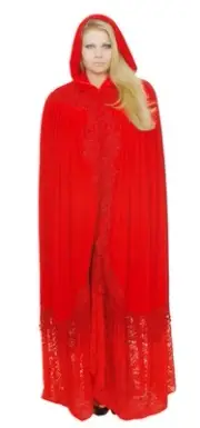 REAL RED ARTDECO STEVIE NICKS STYLE VELVET MUCHA GYPSY BOHO DELUXE HOODED CAPE