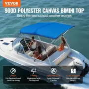3 Bow Bimini Top Boat Cover, 900D Polyester Canopy with 1" Aluminum Alloy Frame, Waterproof and Sun Shade, Includes Storage Boot, 2 Support Poles, 4 Straps, 6'L x 46"H x 61"-66"W, Pacific Blue