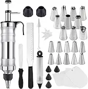 anneratteryer Stainless Steel 34-Piece Set Cake Syringe Icing Bag with Stainless Steel Nozzles for Decorating Cakes with 100 Transparent Containers for Cupcakes Pastries (Black)