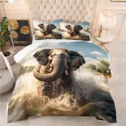 Elephant Comforter Sets Size Blue Sky White Clouds Elephants Water Full Dx31