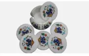 4.5" Elephant Pattern Inlay Work white marble Tea Coaster Set Round table decor