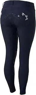[HORZE] Kaitlin Women's Flower Pattern Silicone Full Seat Breeches with Phone Pocket - Peacoat Dark Blue - 28