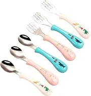 CRILSTYLEO Stainless Steel Boy Girl Fork Spoon Set Training Utensils Ergonomic Design Forks Spoons for Toddlers Supplies