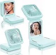 Rechargeable Portable Hands Free Fan, Mini Makeup Fan, 5 Speed, Mirror, Phone Stand, 2500mAh Backup Power, Digital Display, 32H Max Cooling Time, Neck Lanyard Battery Hand Fan for Travel