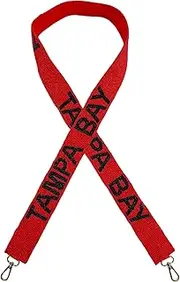 Lashicorn Tampa Bay Red Beaded Purse Strap Black Letters 49” Length Pro Football Stadium Approved Clear Bag Buccaneer Gold Hardware Sports Division South, Black, Red